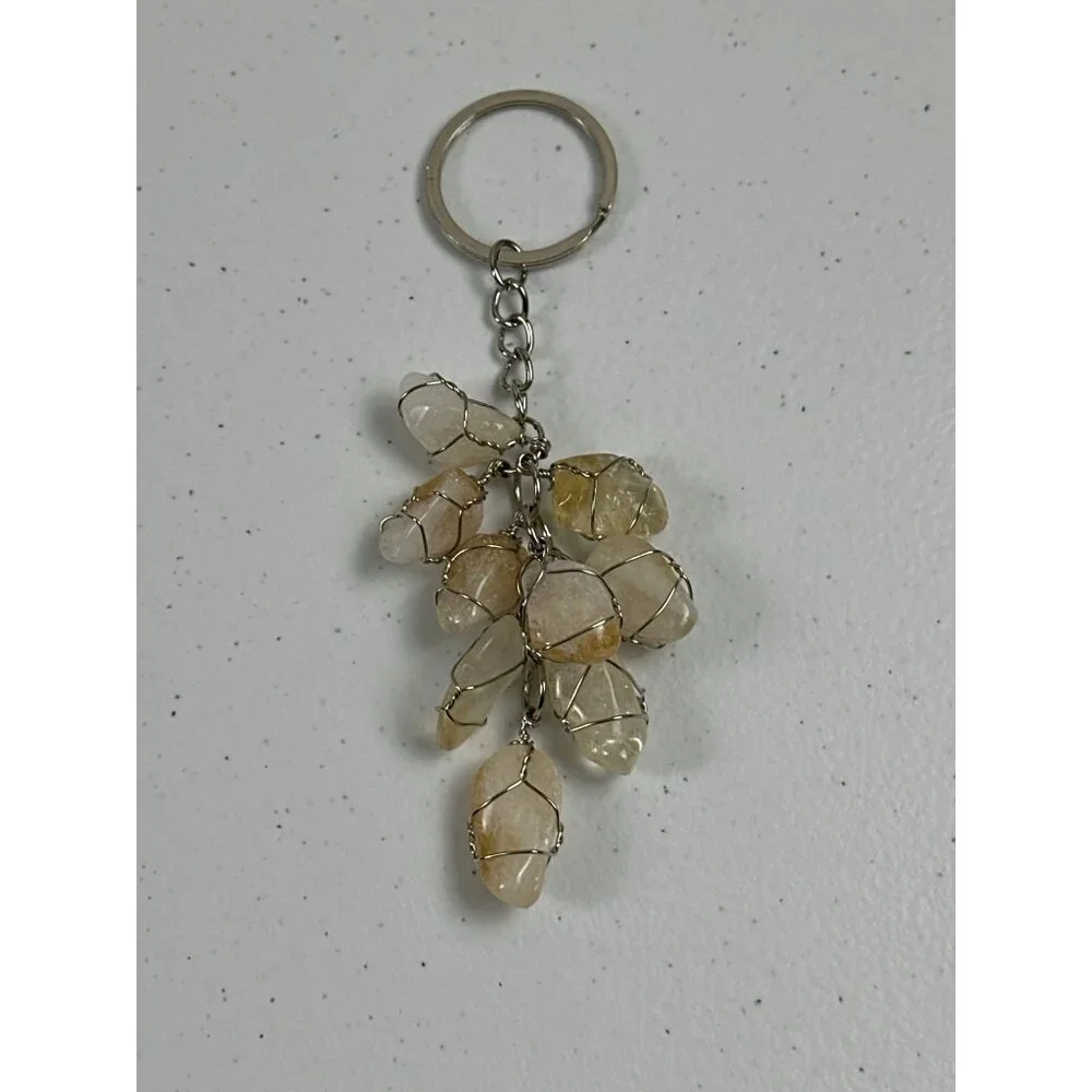 Natural Gemstone Handmade Keychain With Wire-Wrapped Citrine Crystals